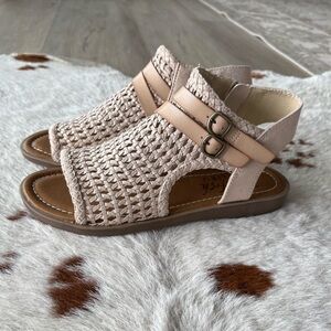 Blowfish Malibu Beige Woven Sandals with Dual Buckle Straps